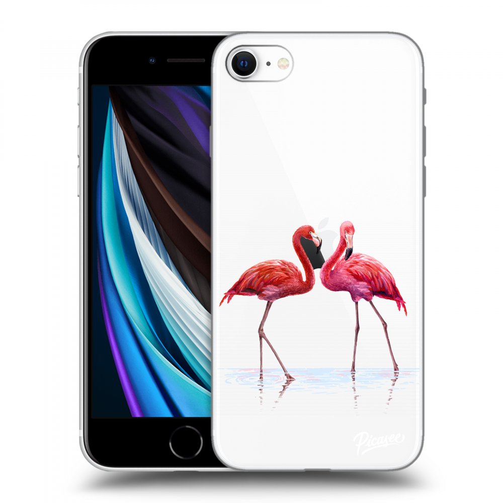 Picasee átlátszó szilikon tok az alábbi mobiltelefonokra Apple iPhone SE 2020 - Flamingos couple
