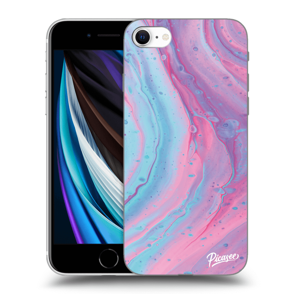 Picasee fekete szilikon tok az alábbi mobiltelefonokra Apple iPhone SE 2020 - Pink liquid