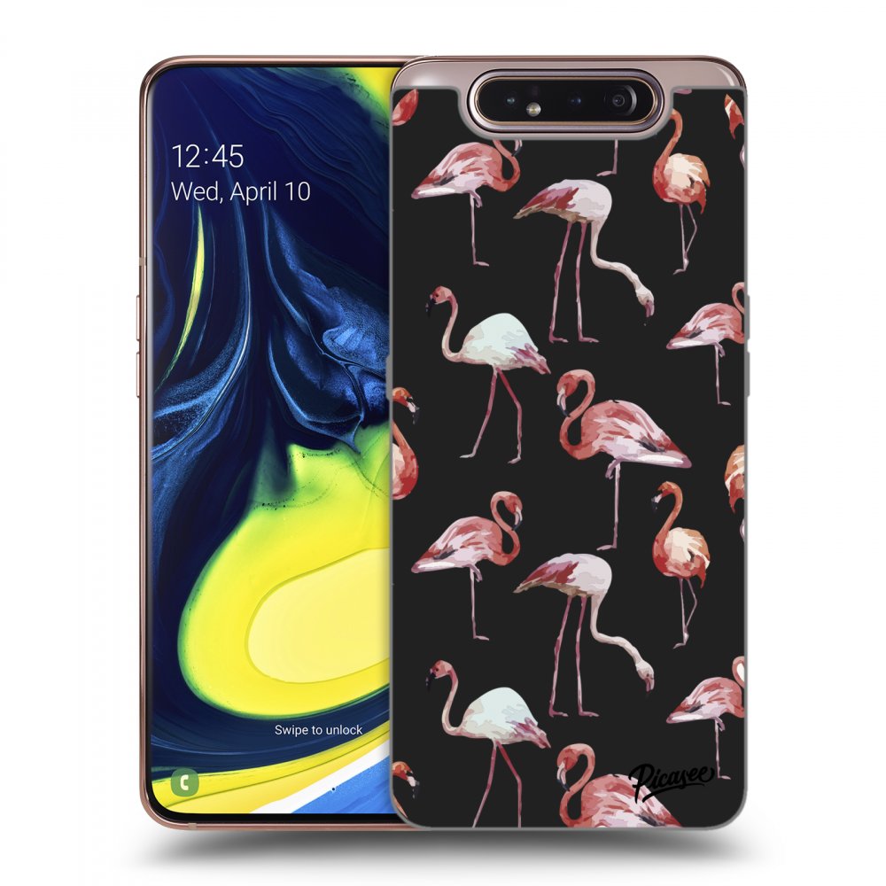 Picasee fekete szilikon tok az alábbi mobiltelefonokra Samsung Galaxy A80 A805F - Flamingos