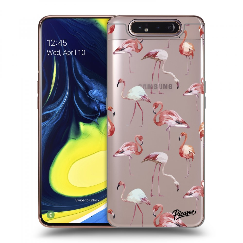 Picasee átlátszó szilikon tok az alábbi mobiltelefonokra Samsung Galaxy A80 A805F - Flamingos