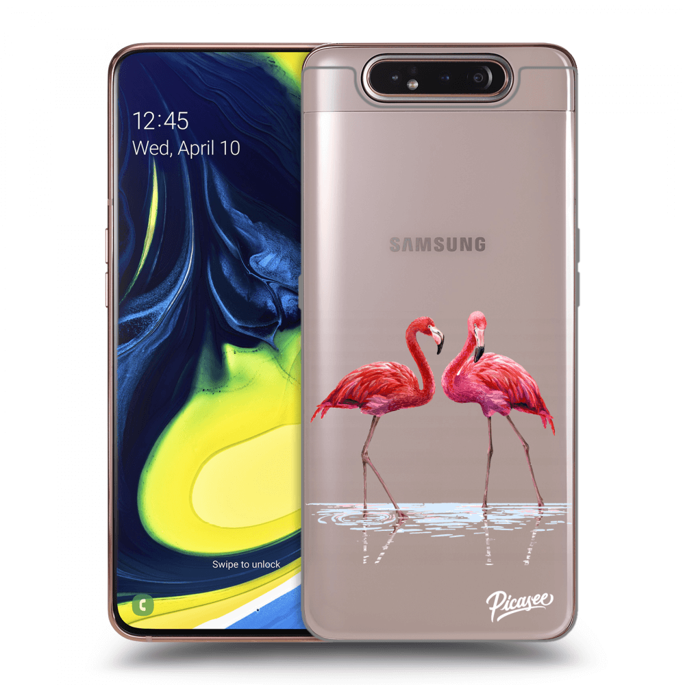 Picasee átlátszó szilikon tok az alábbi mobiltelefonokra Samsung Galaxy A80 A805F - Flamingos couple