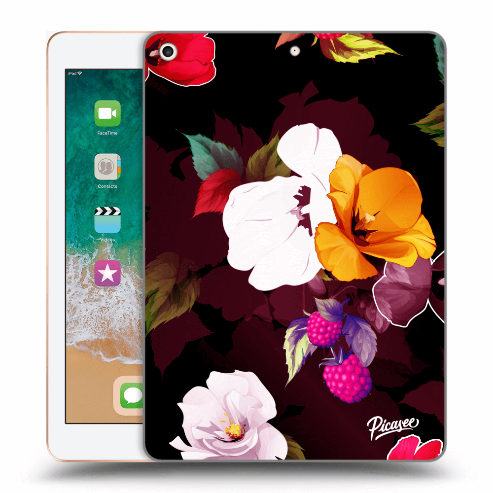Picasee fekete szilikon tok az alábbi táblagépre Apple iPad 9.7" 2018 (6. gen) - Flowers and Berries