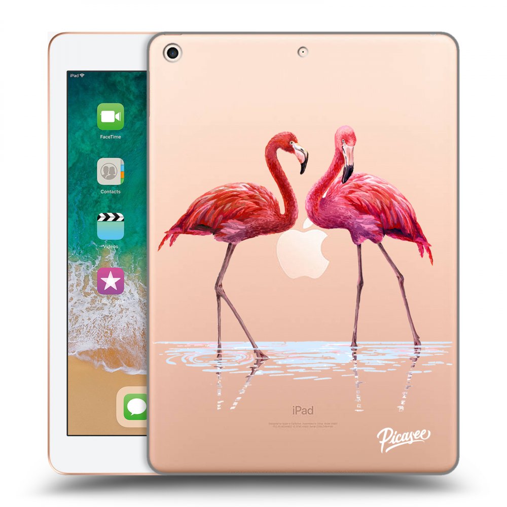 Picasee átlátszó szilikon tok az alábbi táblagépre Apple iPad 9.7" 2018 (6. gen) - Flamingos couple