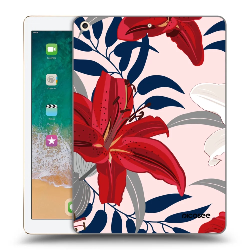 Picasee átlátszó szilikon tok az alábbi táblagépre Apple iPad 9.7" 2017 (5. gen) - Red Lily