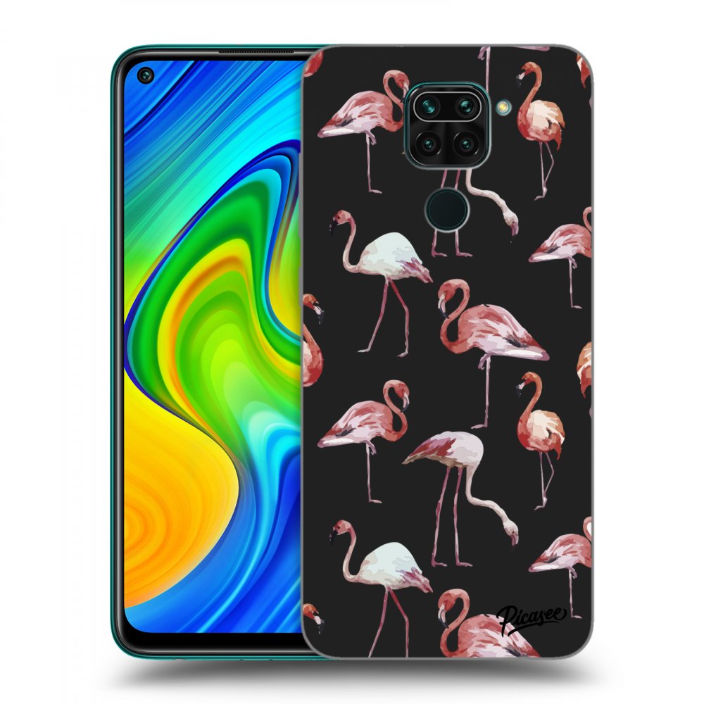 Picasee fekete szilikon tok az alábbi mobiltelefonokra Xiaomi Redmi Note 9 - Flamingos