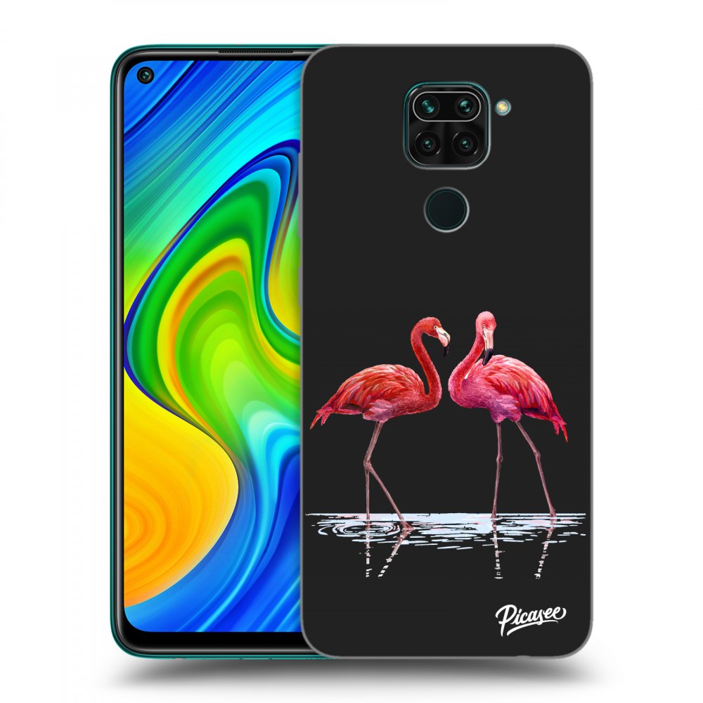 Picasee fekete szilikon tok az alábbi mobiltelefonokra Xiaomi Redmi Note 9 - Flamingos couple