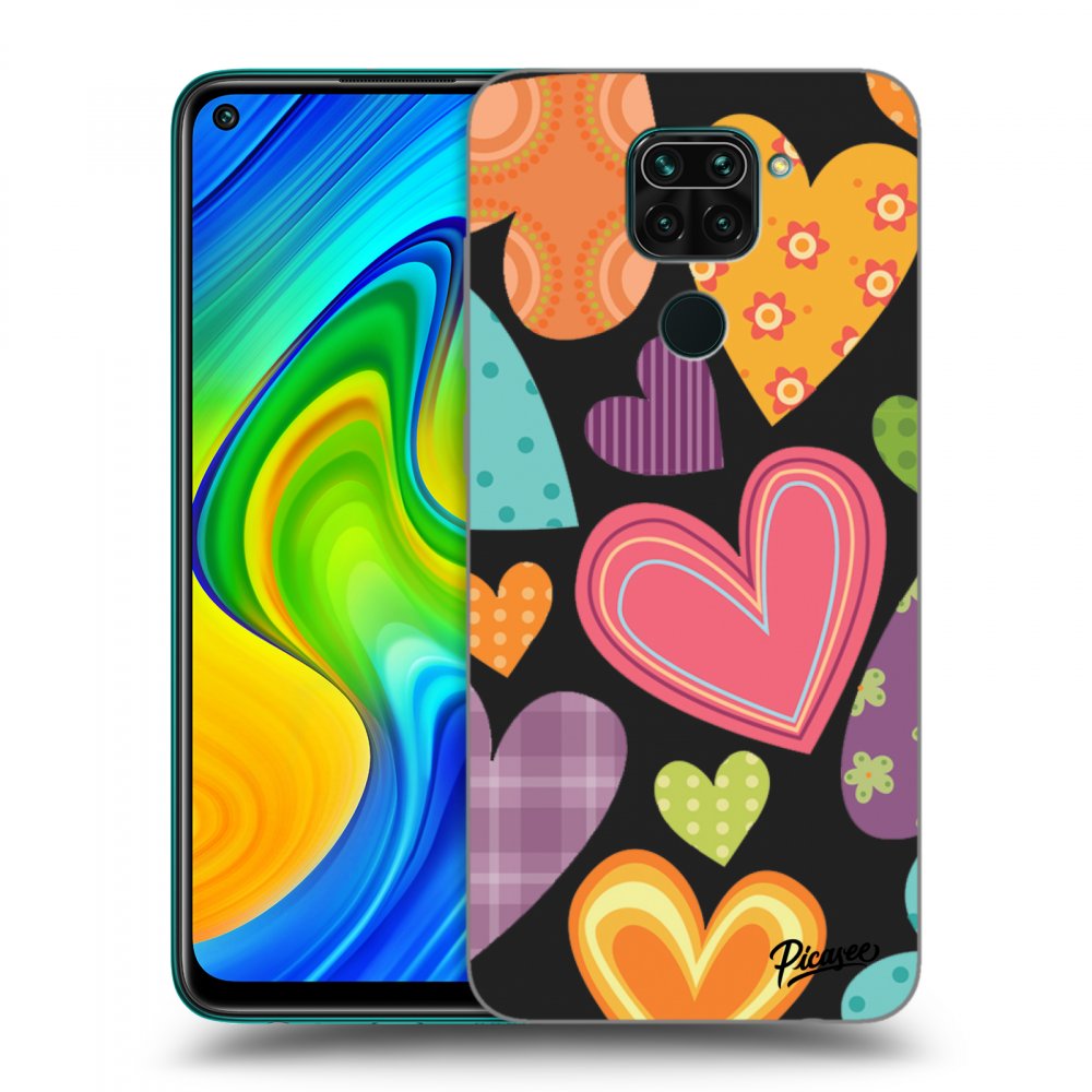 Picasee fekete szilikon tok az alábbi mobiltelefonokra Xiaomi Redmi Note 9 - Colored heart