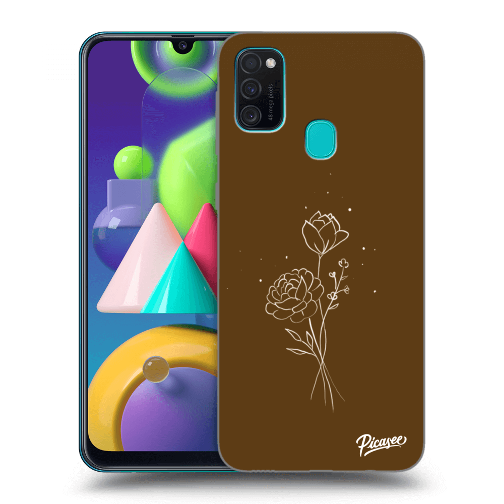 Picasee fekete szilikon tok az alábbi mobiltelefonokra Samsung Galaxy M21 M215F - Brown flowers