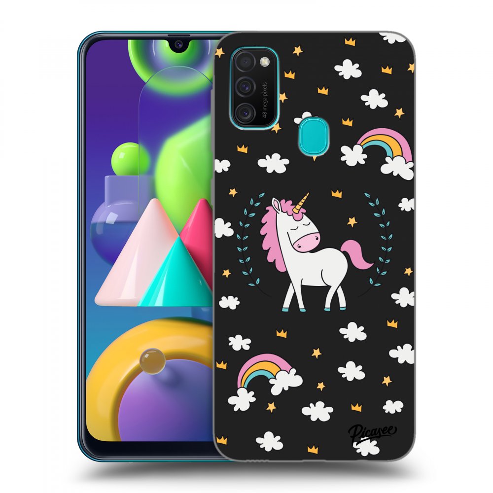 Picasee fekete szilikon tok az alábbi mobiltelefonokra Samsung Galaxy M21 M215F - Unicorn star heaven