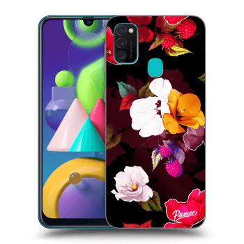 Picasee fekete szilikon tok az alábbi mobiltelefonokra Samsung Galaxy M21 M215F - Flowers and Berries