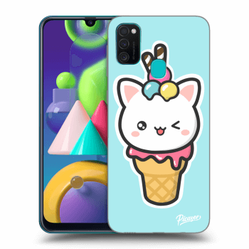 Picasee fekete szilikon tok az alábbi mobiltelefonokra Samsung Galaxy M21 M215F - Ice Cream Cat