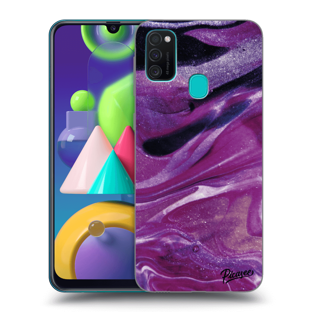Picasee fekete szilikon tok az alábbi mobiltelefonokra Samsung Galaxy M21 M215F - Purple glitter
