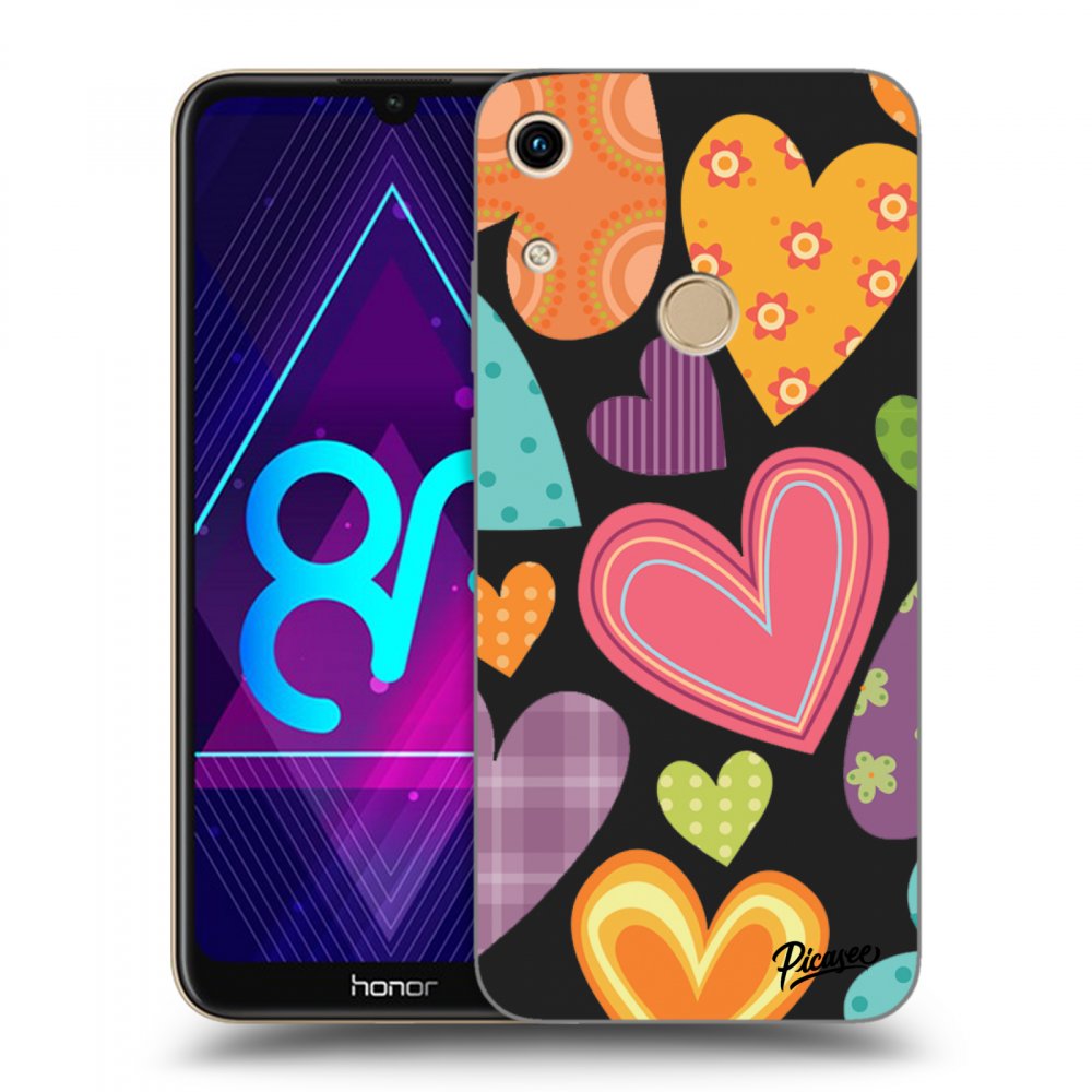 Picasee fekete szilikon tok az alábbi mobiltelefonokra Honor 8A - Colored heart