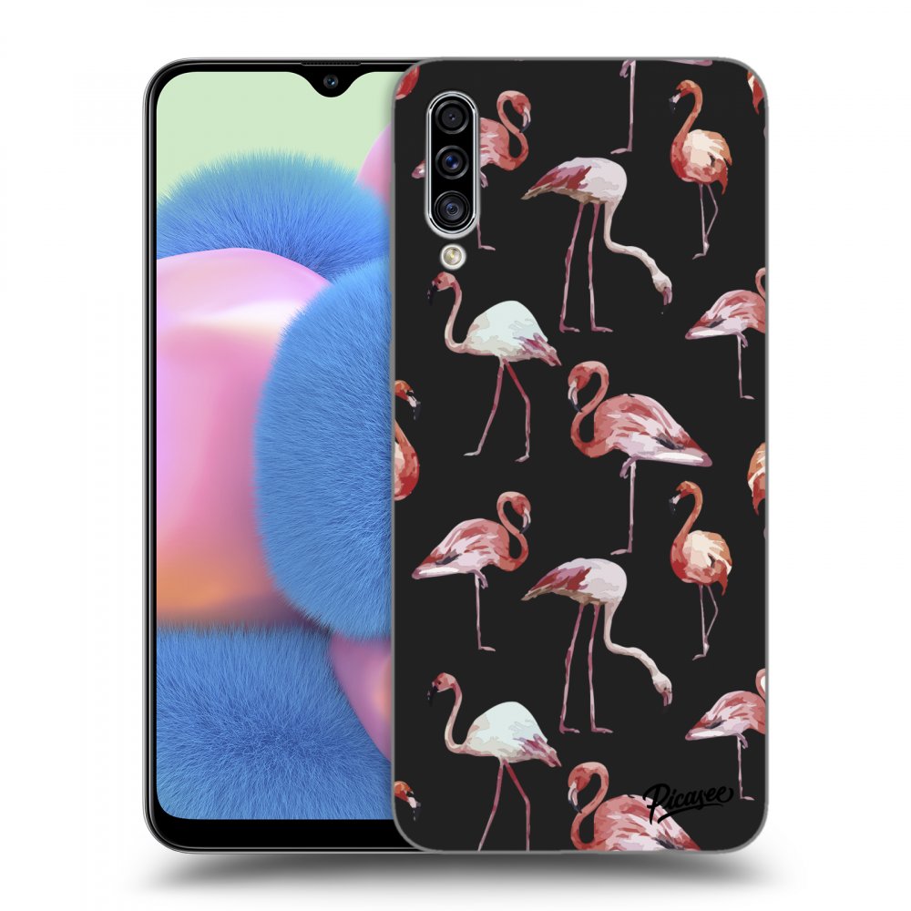 Picasee fekete szilikon tok az alábbi mobiltelefonokra Samsung Galaxy A30s A307F - Flamingos