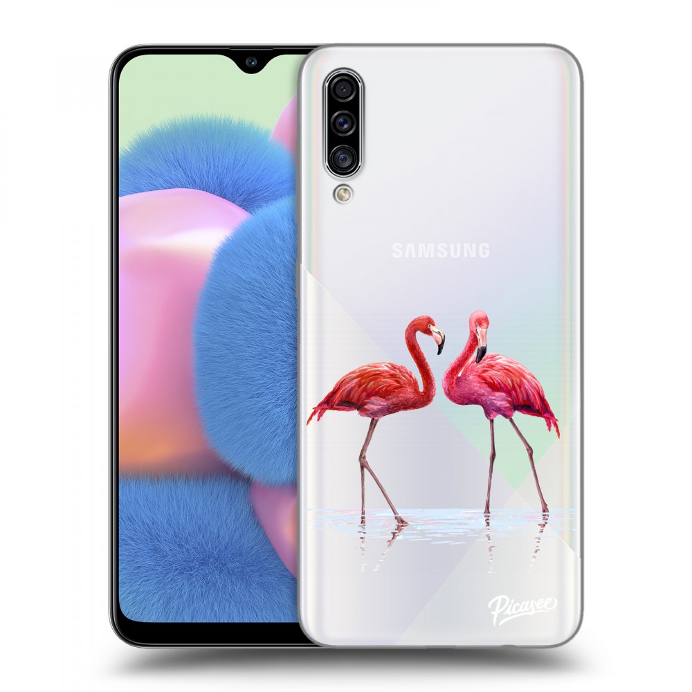Picasee átlátszó szilikon tok az alábbi mobiltelefonokra Samsung Galaxy A30s A307F - Flamingos couple