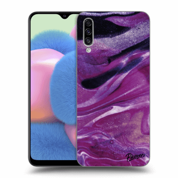 Picasee fekete szilikon tok az alábbi mobiltelefonokra Samsung Galaxy A30s A307F - Purple glitter