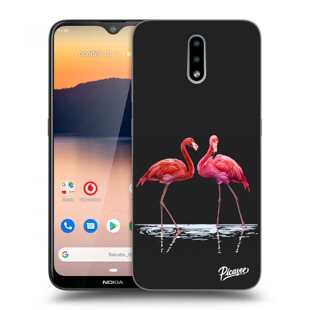 Picasee fekete szilikon tok az alábbi mobiltelefonokra Nokia 2.3 - Flamingos couple