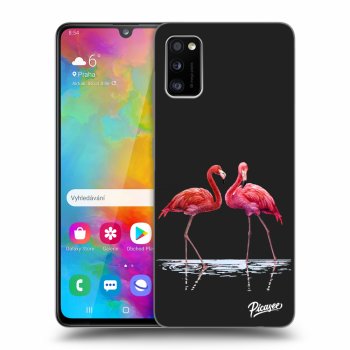 Picasee fekete szilikon tok az alábbi mobiltelefonokra Samsung Galaxy A41 A415F - Flamingos couple