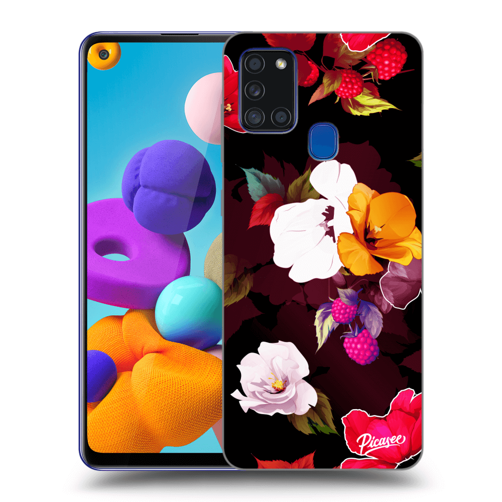 Picasee fekete szilikon tok az alábbi mobiltelefonokra Samsung Galaxy A21s - Flowers and Berries