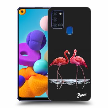 Picasee fekete szilikon tok az alábbi mobiltelefonokra Samsung Galaxy A21s - Flamingos couple