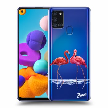 Picasee átlátszó szilikon tok az alábbi mobiltelefonokra Samsung Galaxy A21s - Flamingos couple