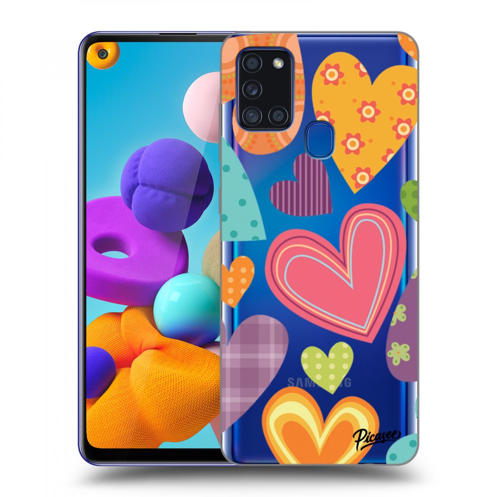 Picasee átlátszó szilikon tok az alábbi mobiltelefonokra Samsung Galaxy A21s - Colored heart