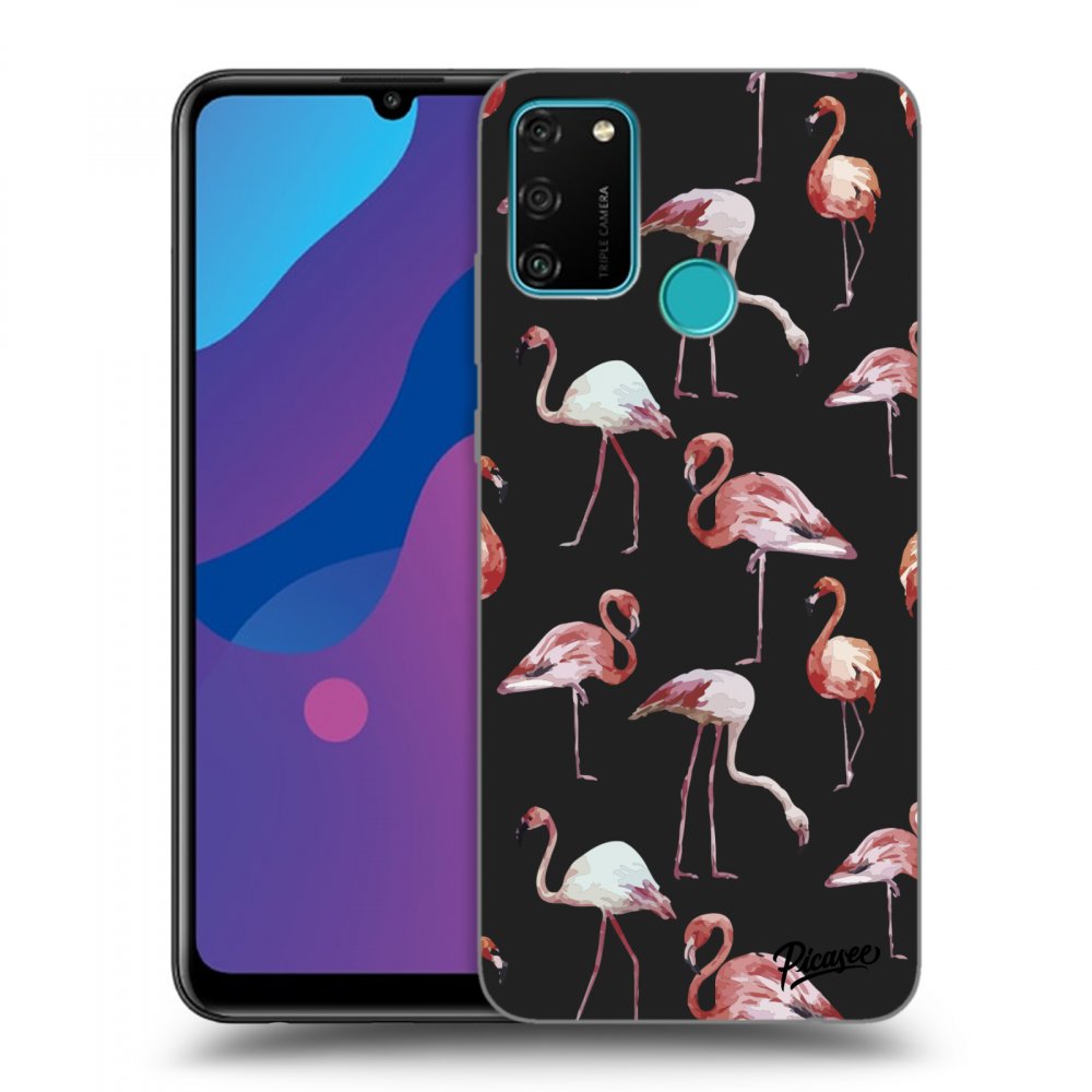 Picasee fekete szilikon tok az alábbi mobiltelefonokra Honor 9A - Flamingos