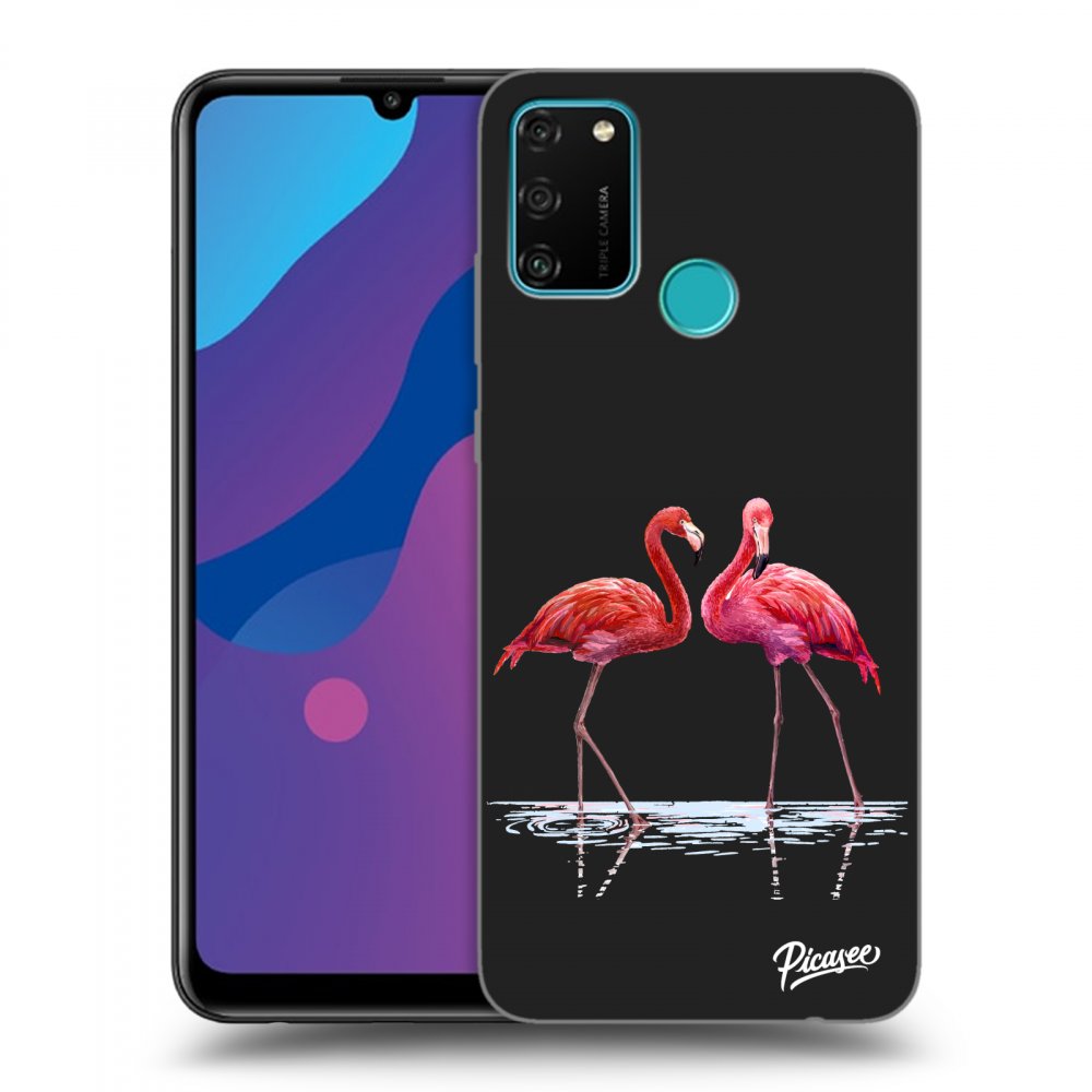 Picasee fekete szilikon tok az alábbi mobiltelefonokra Honor 9A - Flamingos couple