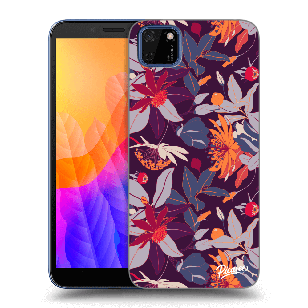 Picasee fekete szilikon tok az alábbi mobiltelefonokra Huawei Y5P - Purple Leaf