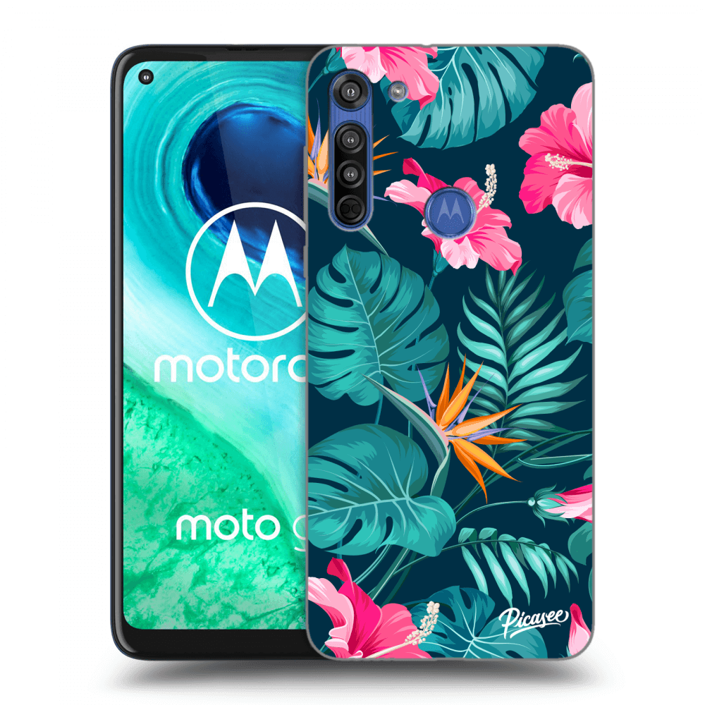 Picasee fekete szilikon tok az alábbi mobiltelefonokra Motorola Moto G8 - Pink Monstera