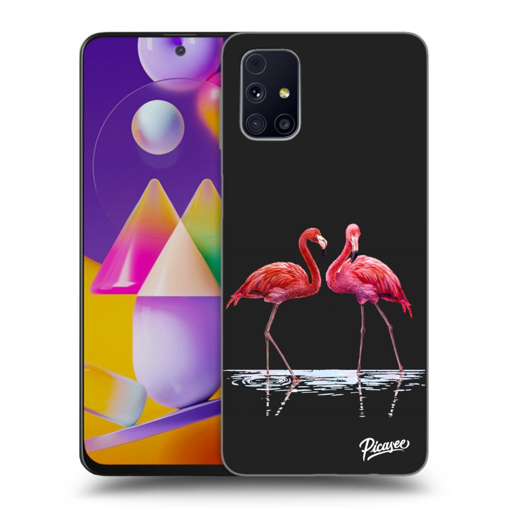 Picasee fekete szilikon tok az alábbi mobiltelefonokra Samsung Galaxy M31s - Flamingos couple