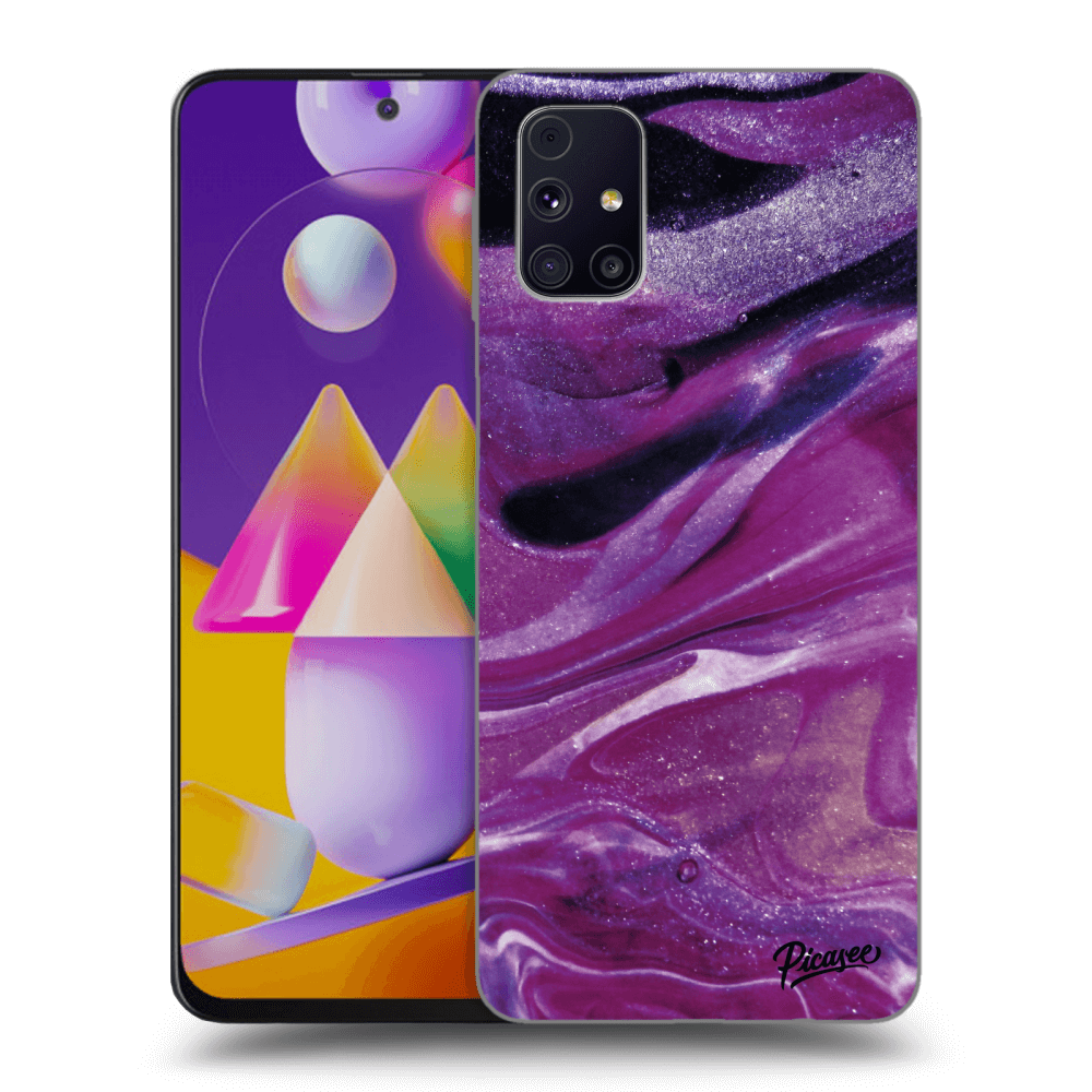 Picasee fekete szilikon tok az alábbi mobiltelefonokra Samsung Galaxy M31s - Purple glitter