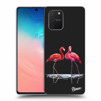 Picasee fekete szilikon tok az alábbi mobiltelefonokra Samsung Galaxy S10 Lite - Flamingos couple