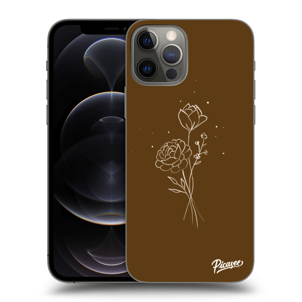 Picasee fekete szilikon tok az alábbi mobiltelefonokra Apple iPhone 12 Pro - Brown flowers