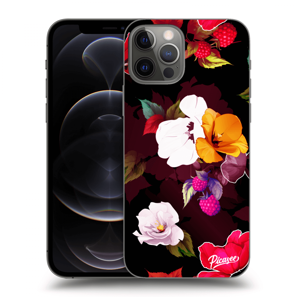 Picasee fekete szilikon tok az alábbi mobiltelefonokra Apple iPhone 12 Pro - Flowers and Berries