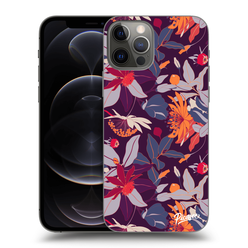 Picasee fekete szilikon tok az alábbi mobiltelefonokra Apple iPhone 12 Pro - Purple Leaf