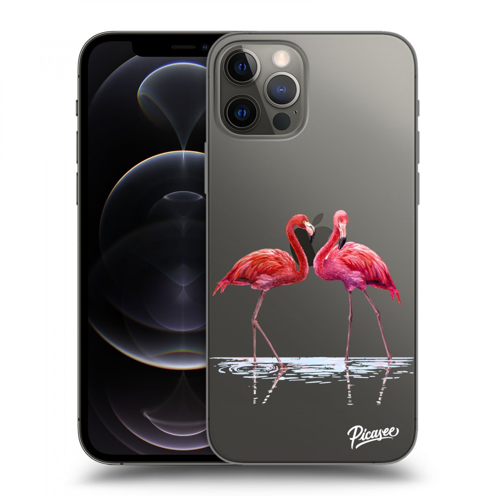 Picasee átlátszó szilikon tok az alábbi mobiltelefonokra Apple iPhone 12 Pro - Flamingos couple