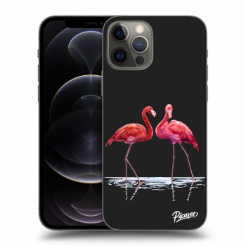 Picasee fekete szilikon tok az alábbi mobiltelefonokra Apple iPhone 12 Pro - Flamingos couple