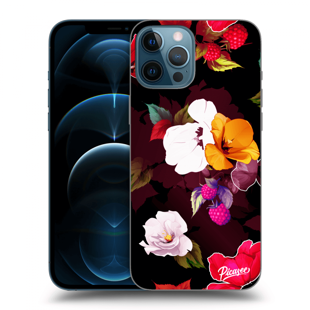 Picasee fekete szilikon tok az alábbi mobiltelefonokra Apple iPhone 12 Pro Max - Flowers and Berries