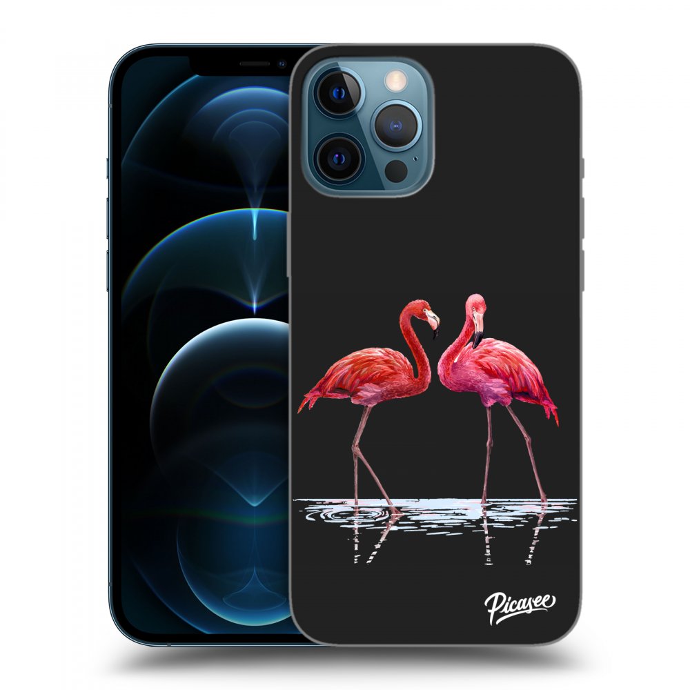 Picasee fekete szilikon tok az alábbi mobiltelefonokra Apple iPhone 12 Pro Max - Flamingos couple