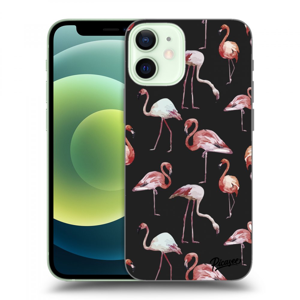 Picasee fekete szilikon tok az alábbi mobiltelefonokra Apple iPhone 12 mini - Flamingos