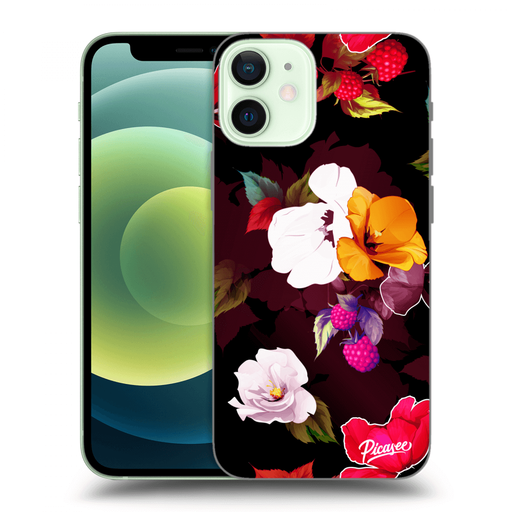Picasee fekete szilikon tok az alábbi mobiltelefonokra Apple iPhone 12 mini - Flowers and Berries