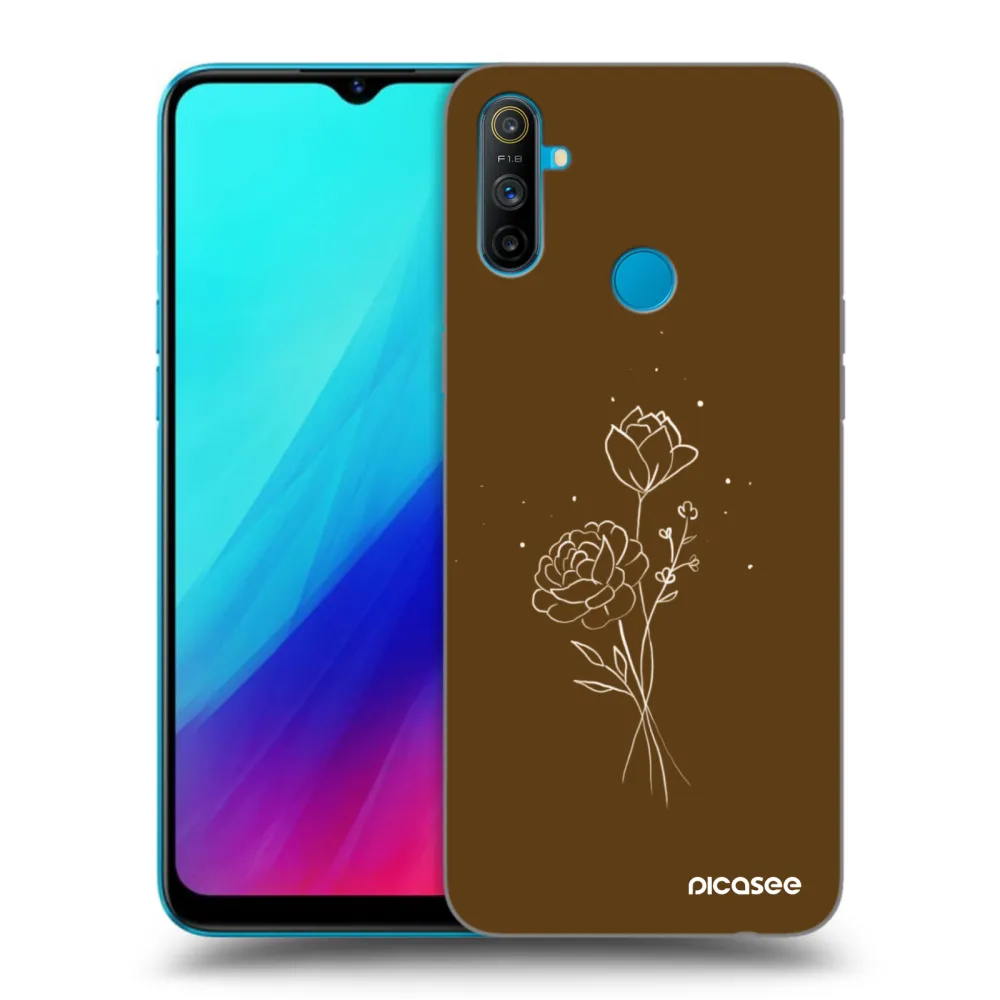 Picasee fekete szilikon tok az alábbi mobiltelefonokra Realme C3 - Brown flowers