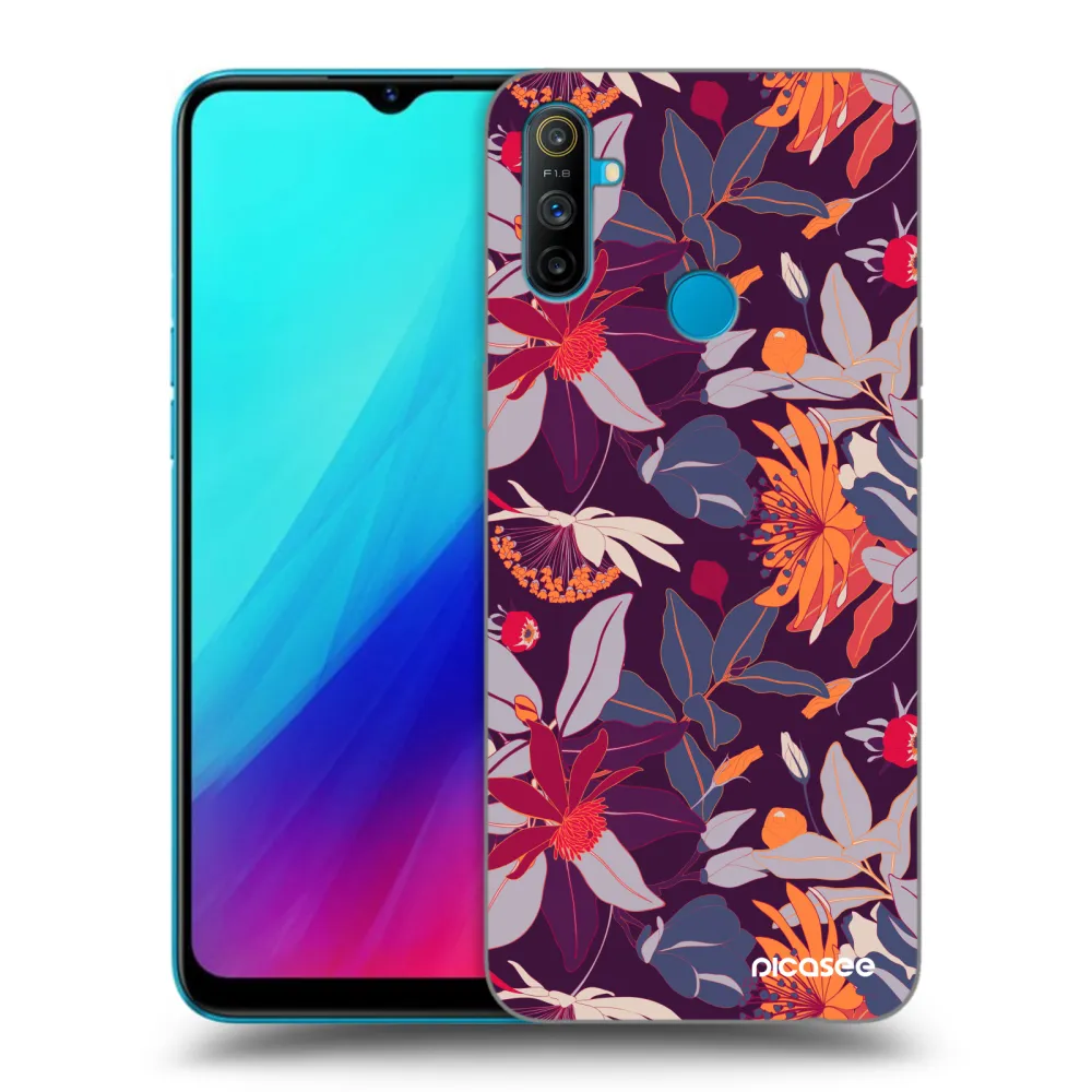 Picasee fekete szilikon tok az alábbi mobiltelefonokra Realme C3 - Purple Leaf