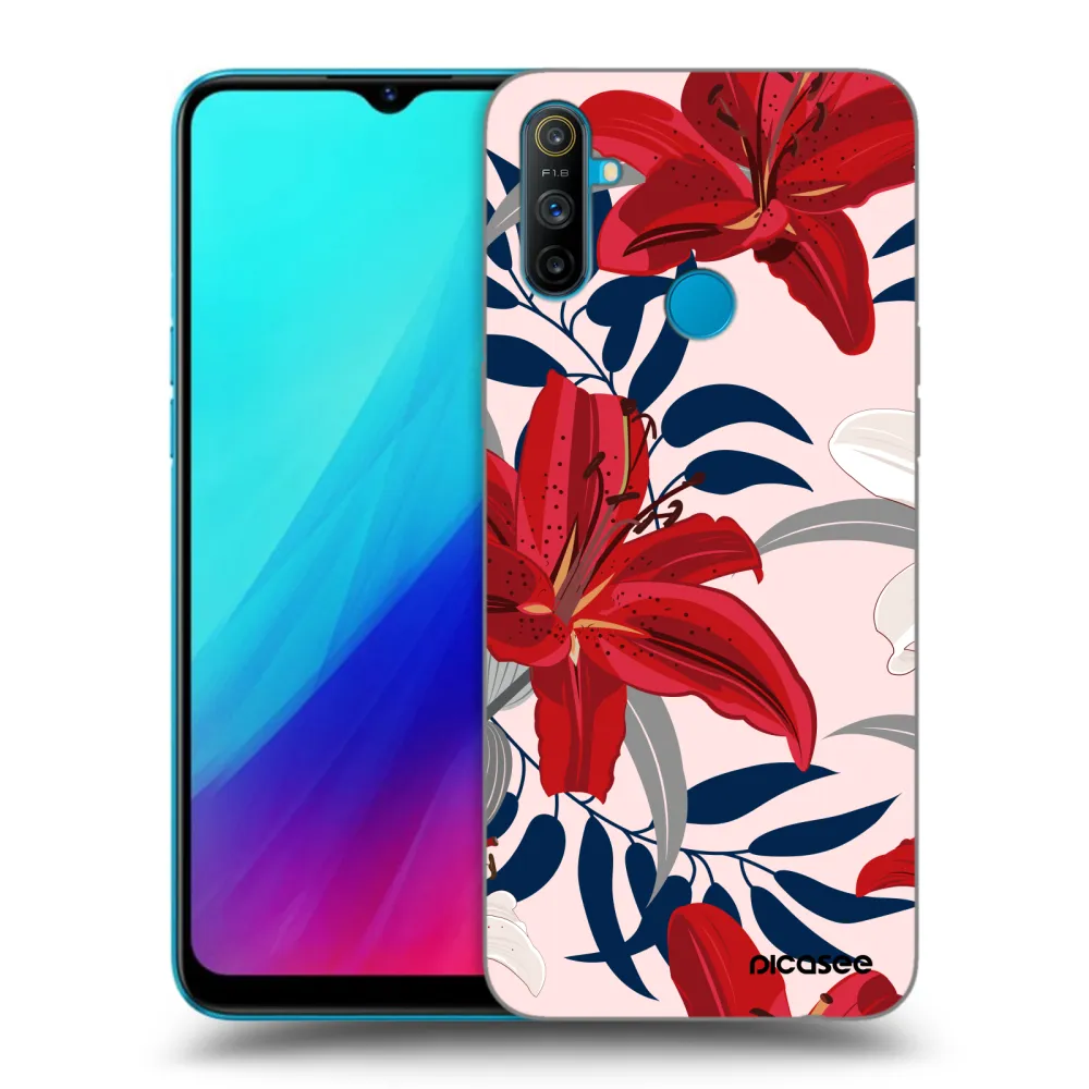 Picasee fekete szilikon tok az alábbi mobiltelefonokra Realme C3 - Red Lily