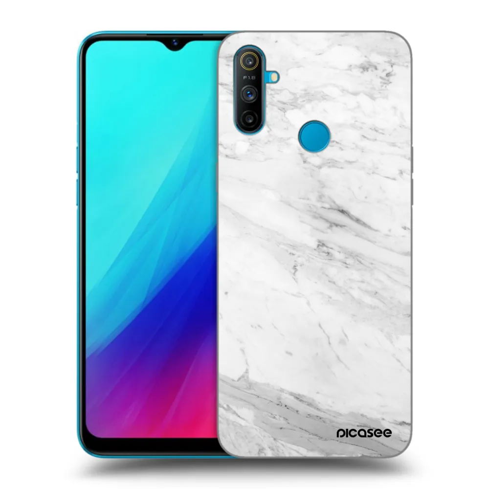 Picasee fekete szilikon tok az alábbi mobiltelefonokra Realme C3 - White marble