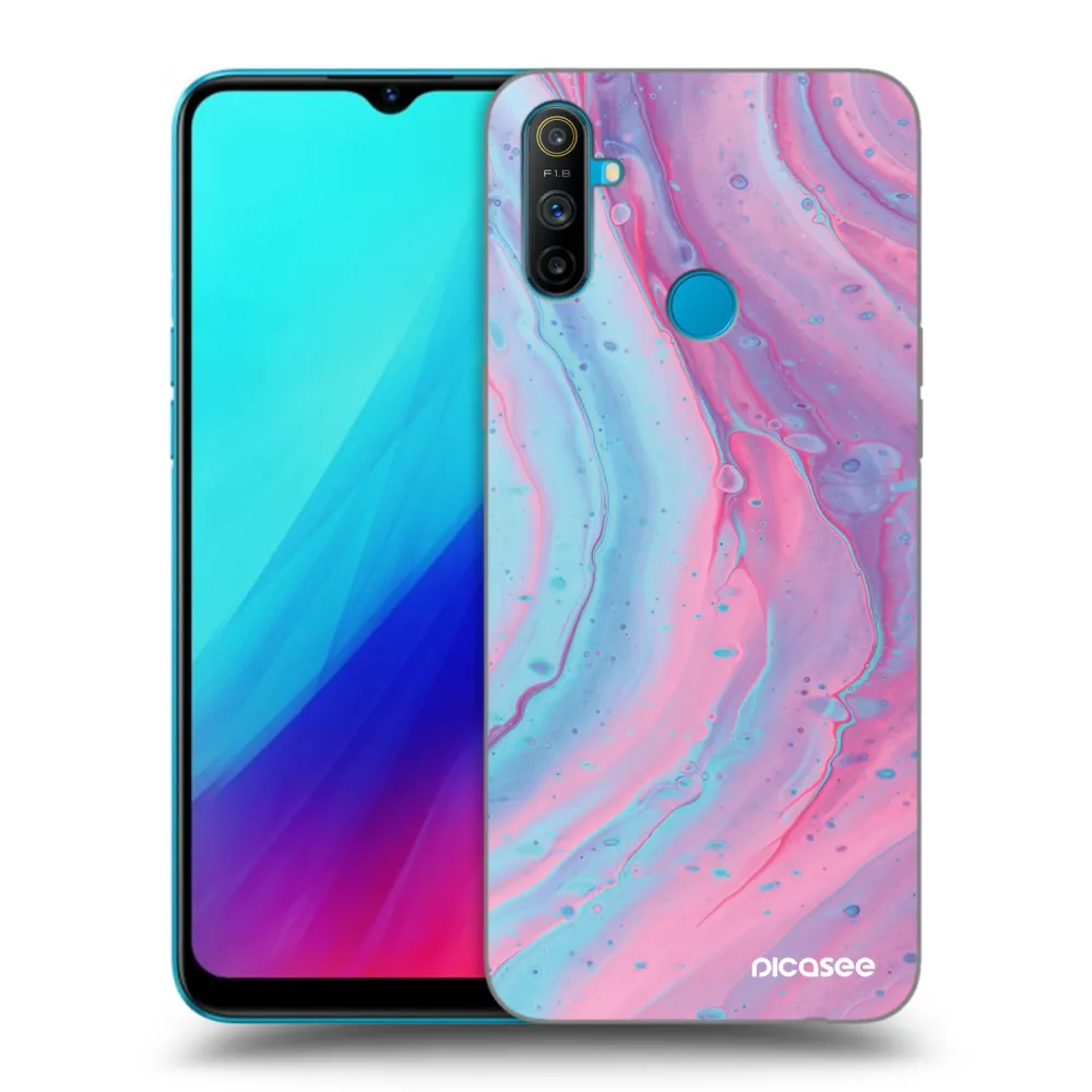 Picasee fekete szilikon tok az alábbi mobiltelefonokra Realme C3 - Pink liquid