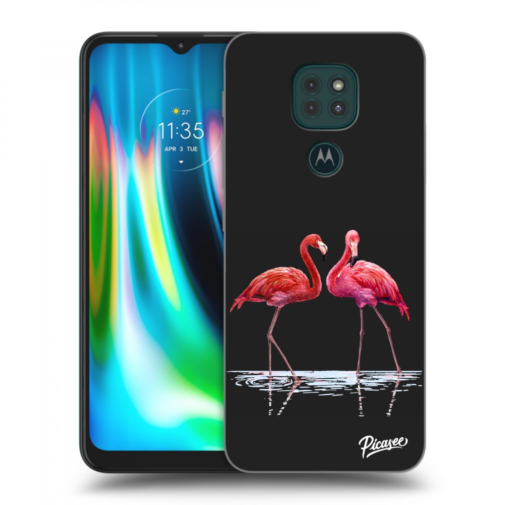 Picasee fekete szilikon tok az alábbi mobiltelefonokra Motorola Moto G9 Play - Flamingos couple