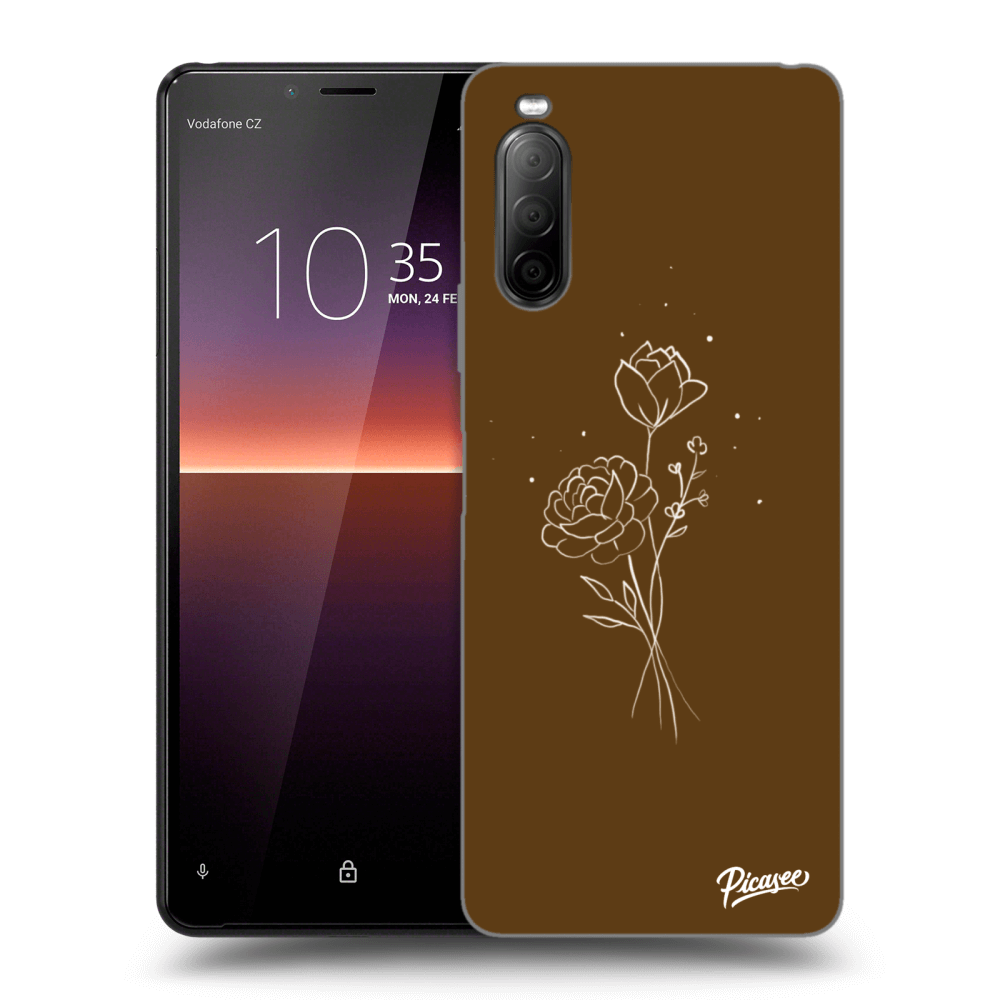 Picasee fekete szilikon tok az alábbi mobiltelefonokra Sony Xperia 10 II - Brown flowers