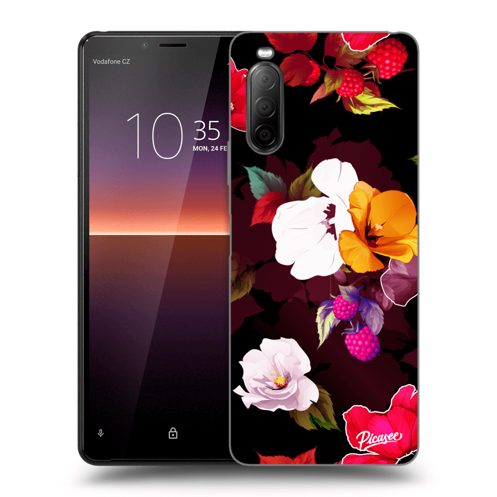 Picasee fekete szilikon tok az alábbi mobiltelefonokra Sony Xperia 10 II - Flowers and Berries
